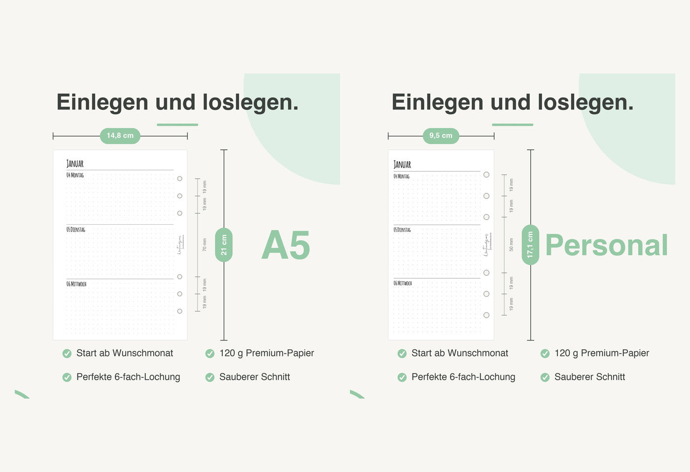 Größenvergleich A5 und Personal mit Maßen