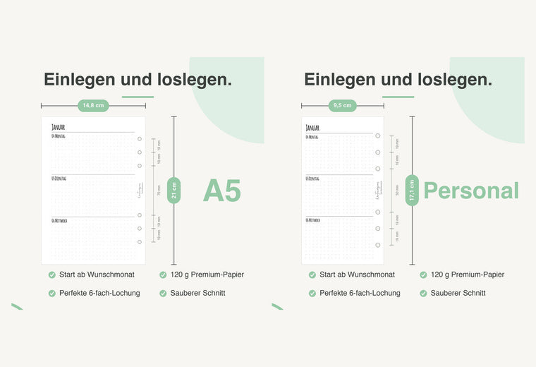 Größenvergleich A5 und Personal mit Maßen