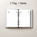 #groesse_a5 A5 Kalendereinlage 1 Tag auf 1 Seite, Dot Grid, im Ringbuch aufgeschlagen