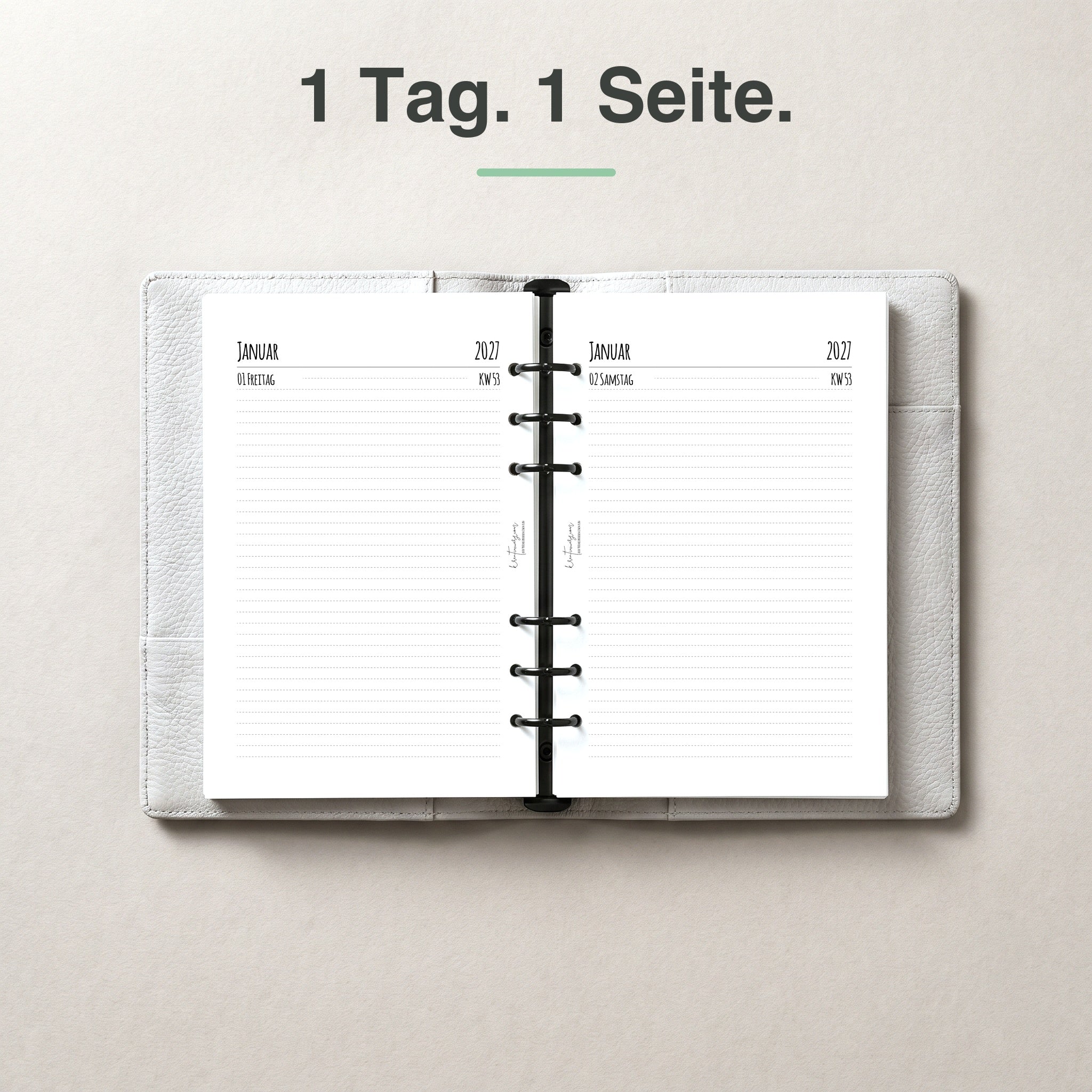 
A5 Kalendereinlage 1 Tag auf 1 Seite, liniert, im Ringbuch aufgeschlagen