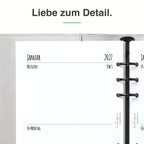 
Detail der A5-Kalendereinlage: Premiumpapier, Schnittkante und 6-fach-Lochung