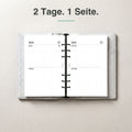 #groesse_a5 A5 Kalendereinlage 2 Tage auf 1 Seite, Dot Grid, im Ringbuch aufgeschlagen