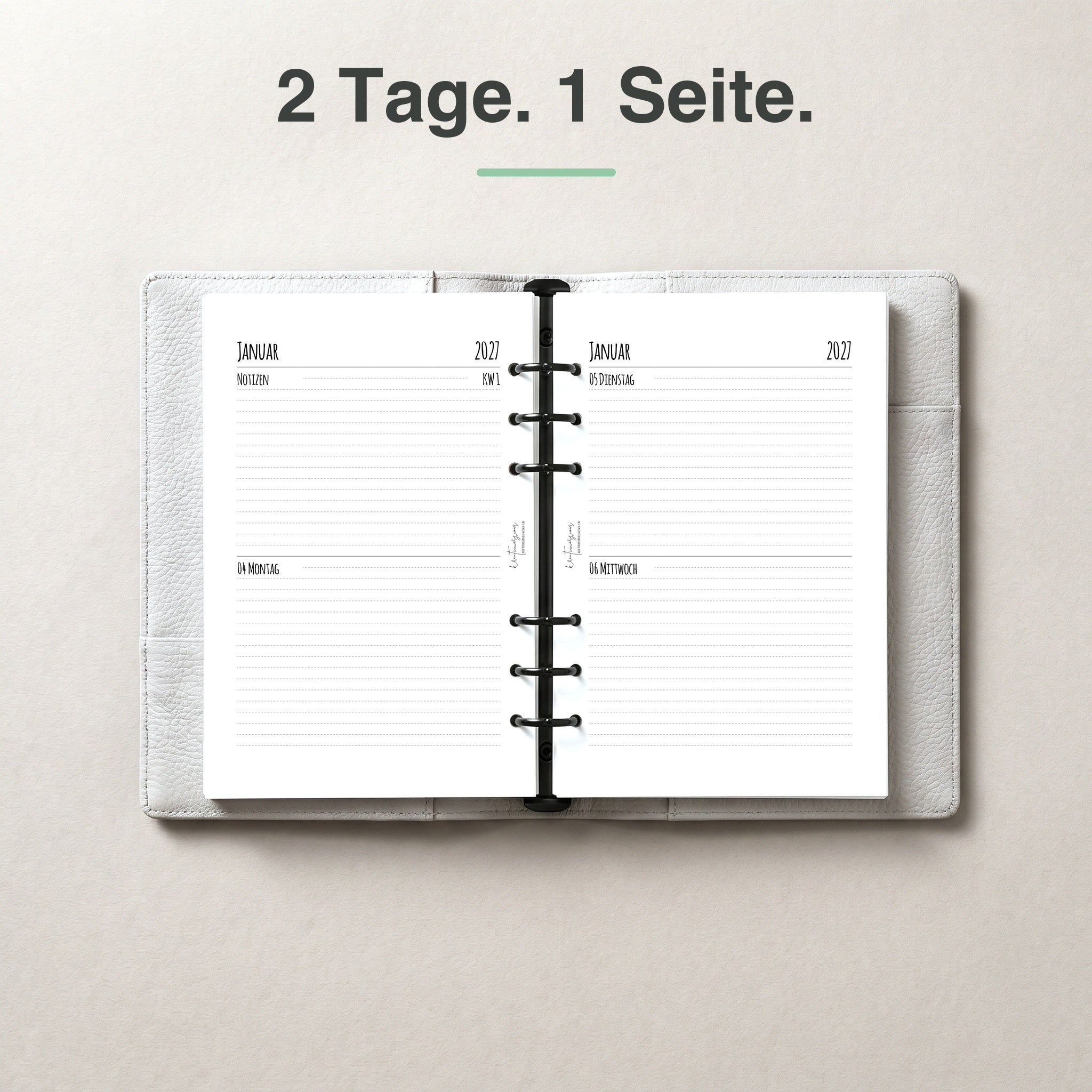 
A5 Kalendereinlage 2 Tage auf 1 Seite, liniert, im Ringbuch aufgeschlagen