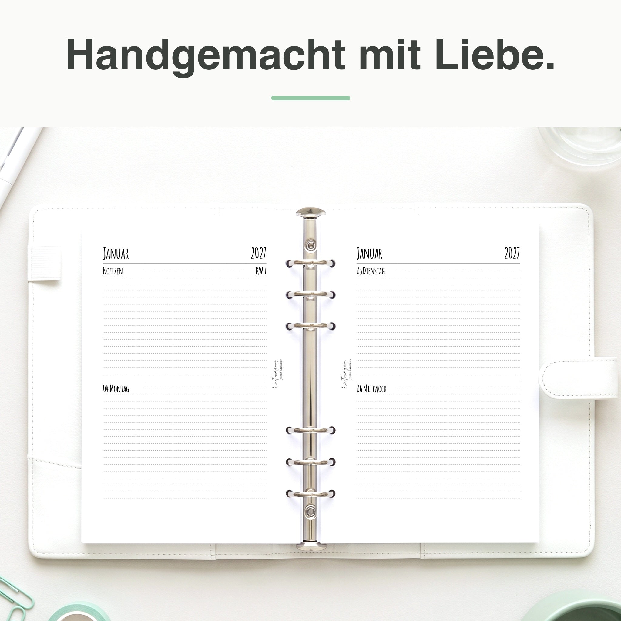 
A5 Kalendereinlage liniert im Organizer – Lifestyle-Flatlay