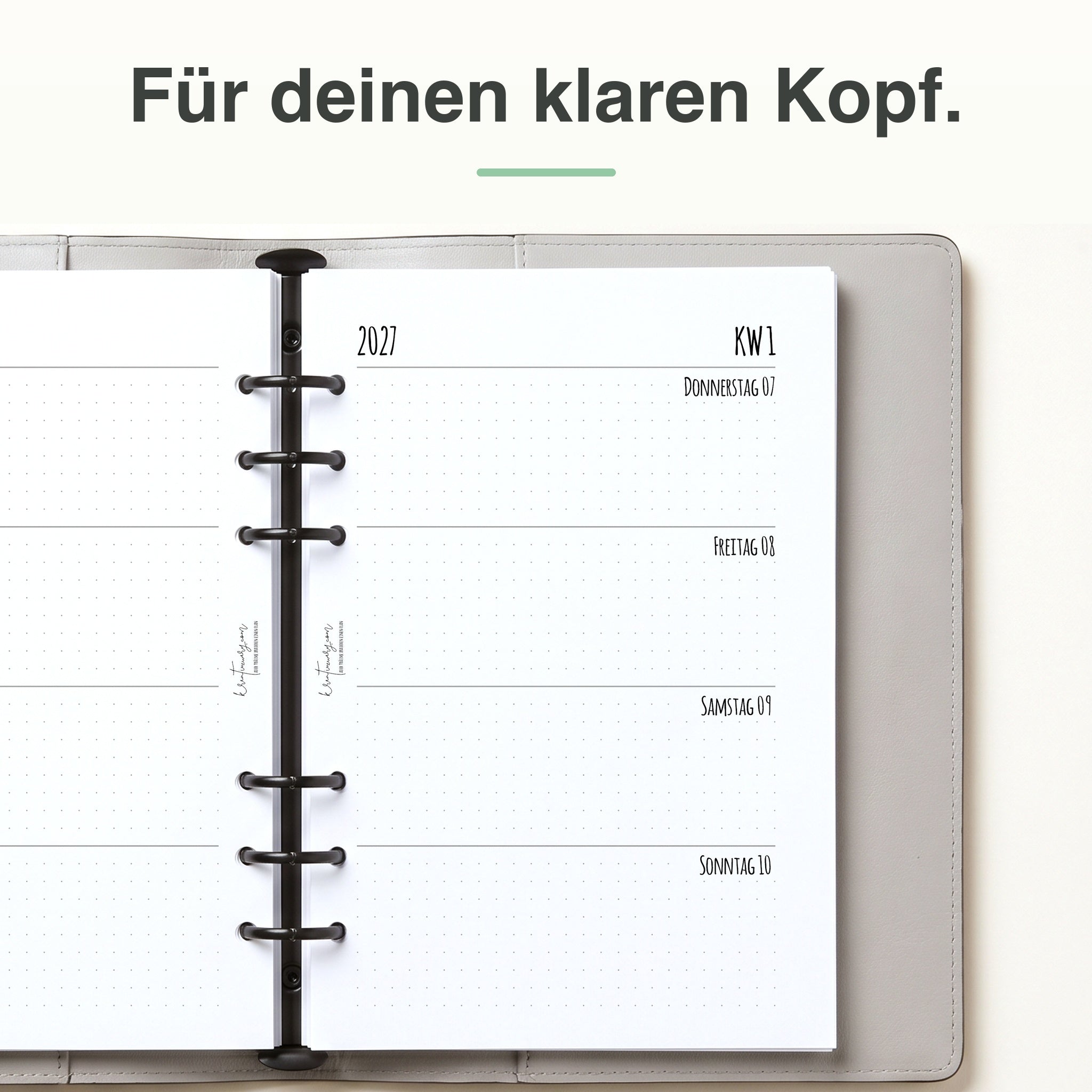 
Rechte Seite der A5-Kalendereinlage 1 Woche auf 2 Seiten, Dot Grid