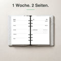 #groesse_a5 A5 Kalendereinlage 1 Woche auf 2 Seiten, blanko, im Ringbuch aufgeschlagen (mit Wochen-Tracker)