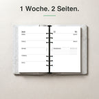 
A5 Kalendereinlage 1 Woche auf 2 Seiten, blanko, im Ringbuch aufgeschlagen (mit Wochen-Tracker)