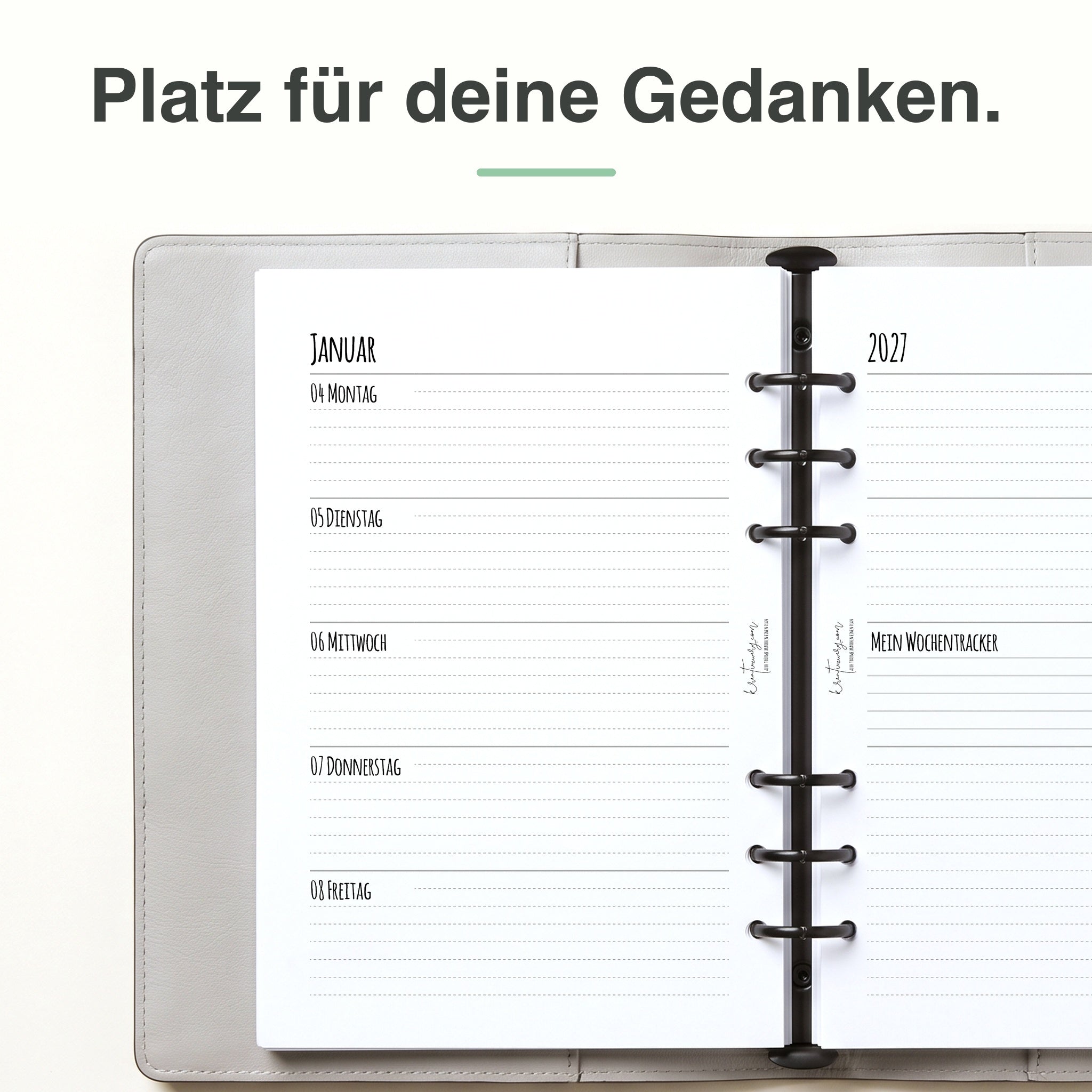 
Linke Seite der A5-Kalendereinlage 1 Woche auf 2 Seiten, liniert
