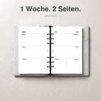 
A5 Kalendereinlage 1 Woche auf 2 Seiten, blanko, im Ringbuch aufgeschlagen (Wochenende geteilt)