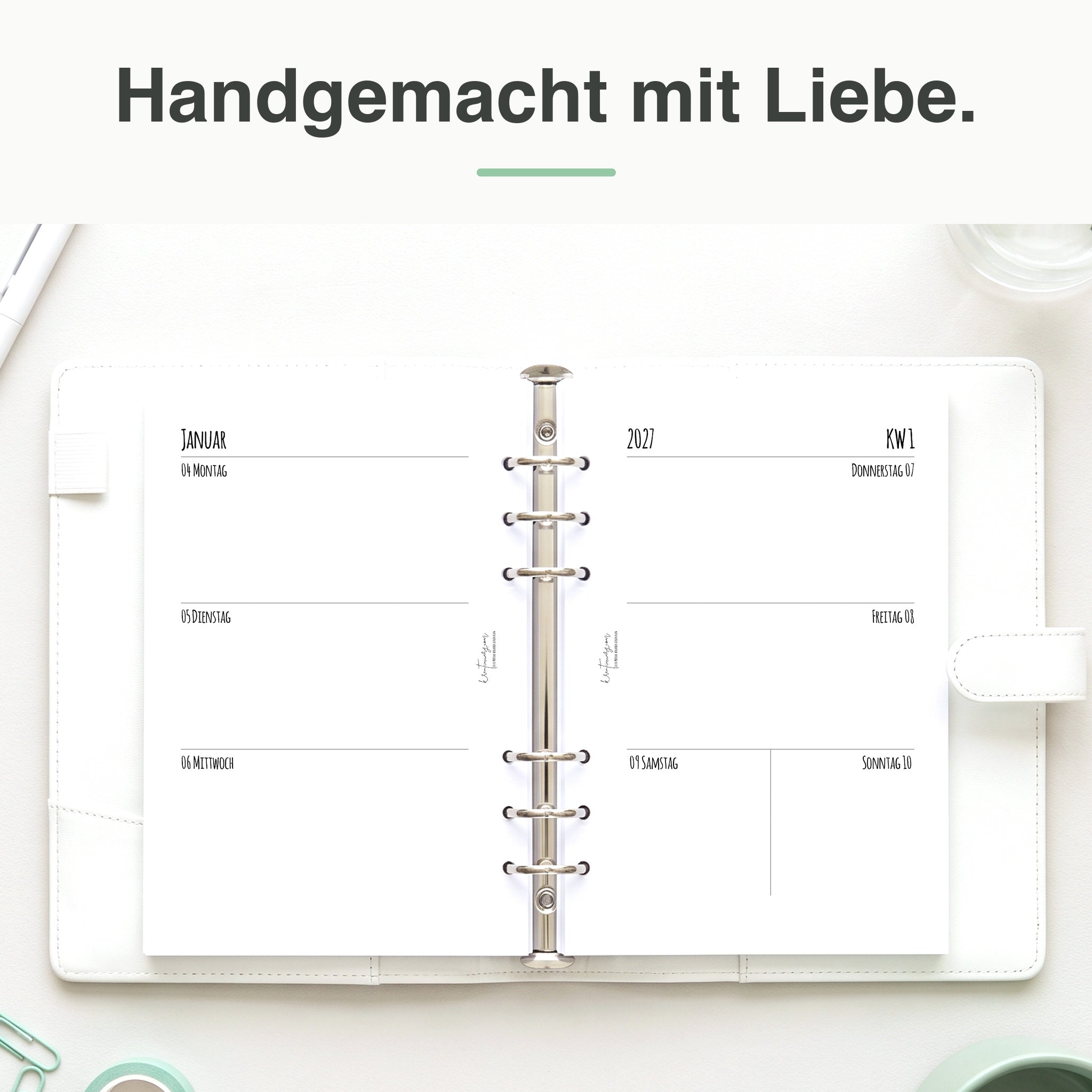 
A5 Kalendereinlage blanko im Organizer – Lifestyle-Flatlay