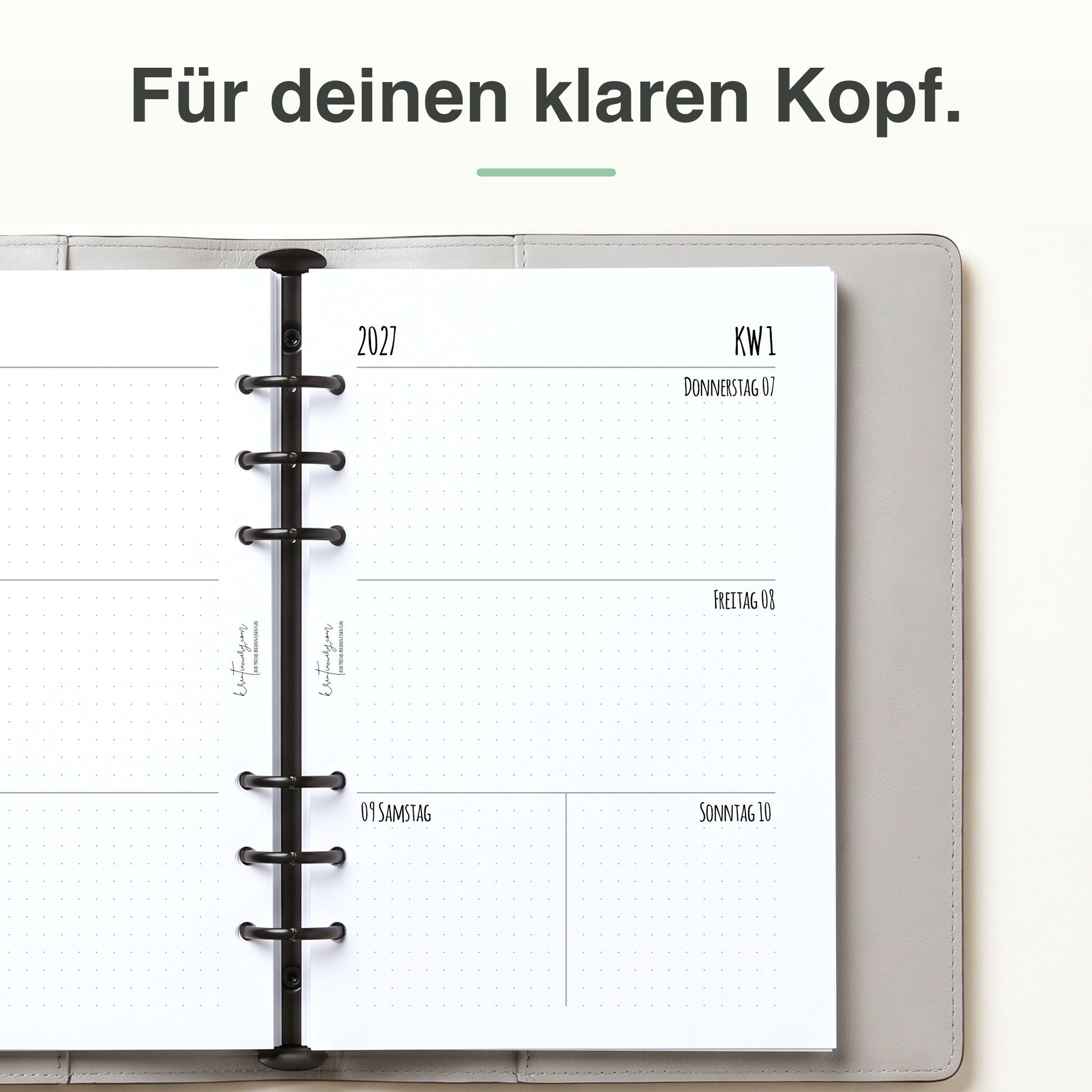 
Rechte Seite der A5-Kalendereinlage 1 Woche auf 2 Seiten, Dot Grid