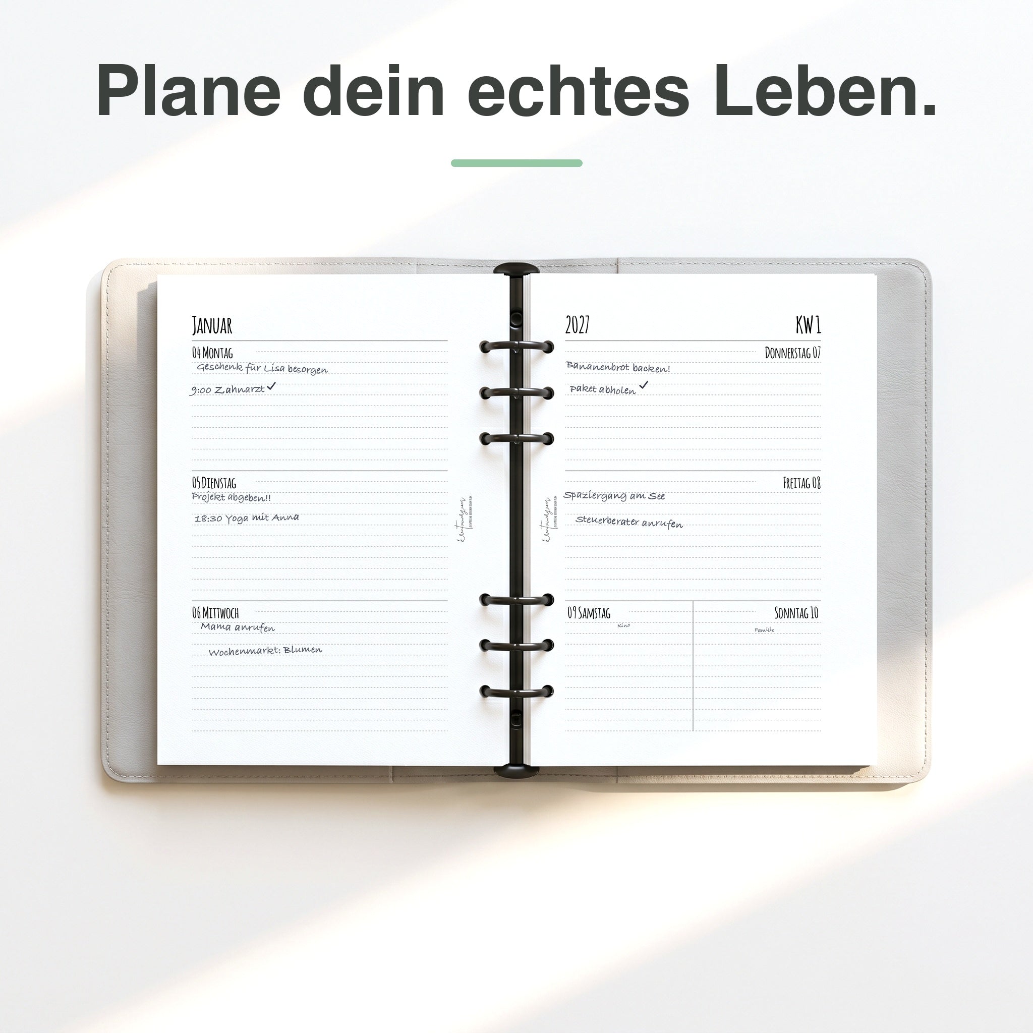 
A5 Kalendereinlage 1 Woche auf 2 Seiten liniert, handschriftlich ausgefüllt