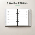 #groesse_a5 A5 Kalendereinlage 1 Woche auf 2 Seiten, blanko, im Ringbuch aufgeschlagen (Wochenende mit Notizfeld)