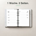 #groesse_a5 A5 Kalendereinlage 1 Woche auf 2 Seiten, liniert, im Ringbuch aufgeschlagen (Wochenende mit Notizfeld)