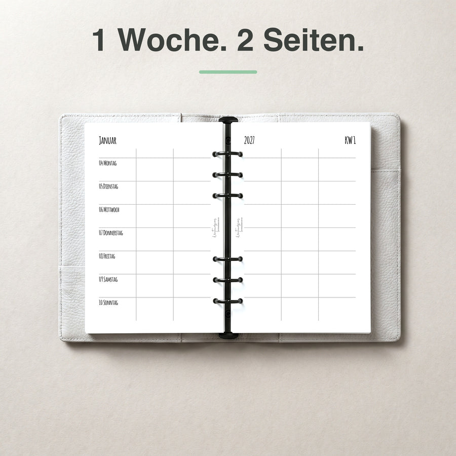 #groesse_a5 A5 Kalendereinlage 1 Woche auf 1 Seite, blanko, im Ringbuch aufgeschlagen (Familienkalender)