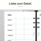 
Detail der A5-Kalendereinlage: Premiumpapier, Schnittkante und 6-fach-Lochung