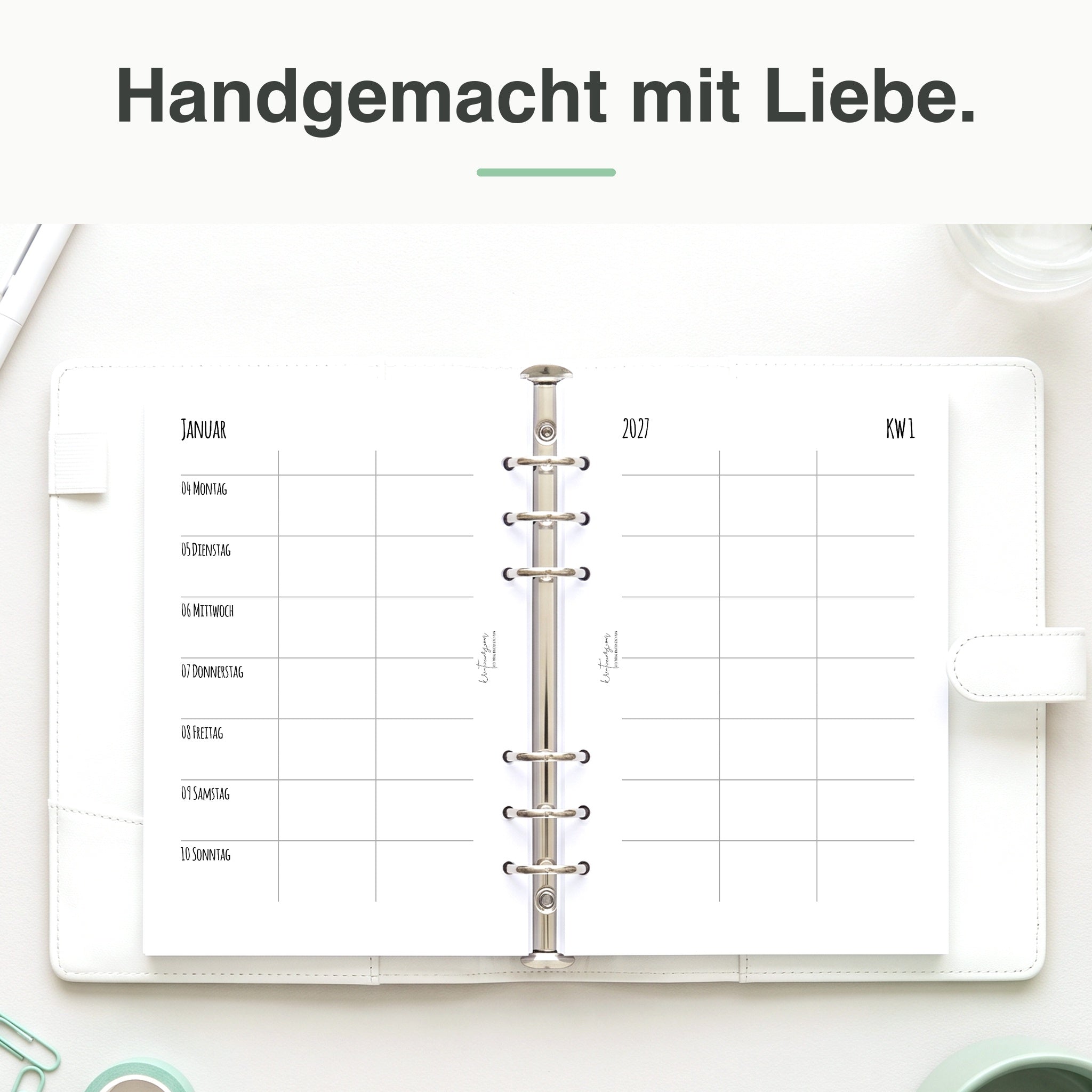 
A5 Kalendereinlage blanko im Organizer – Lifestyle-Flatlay