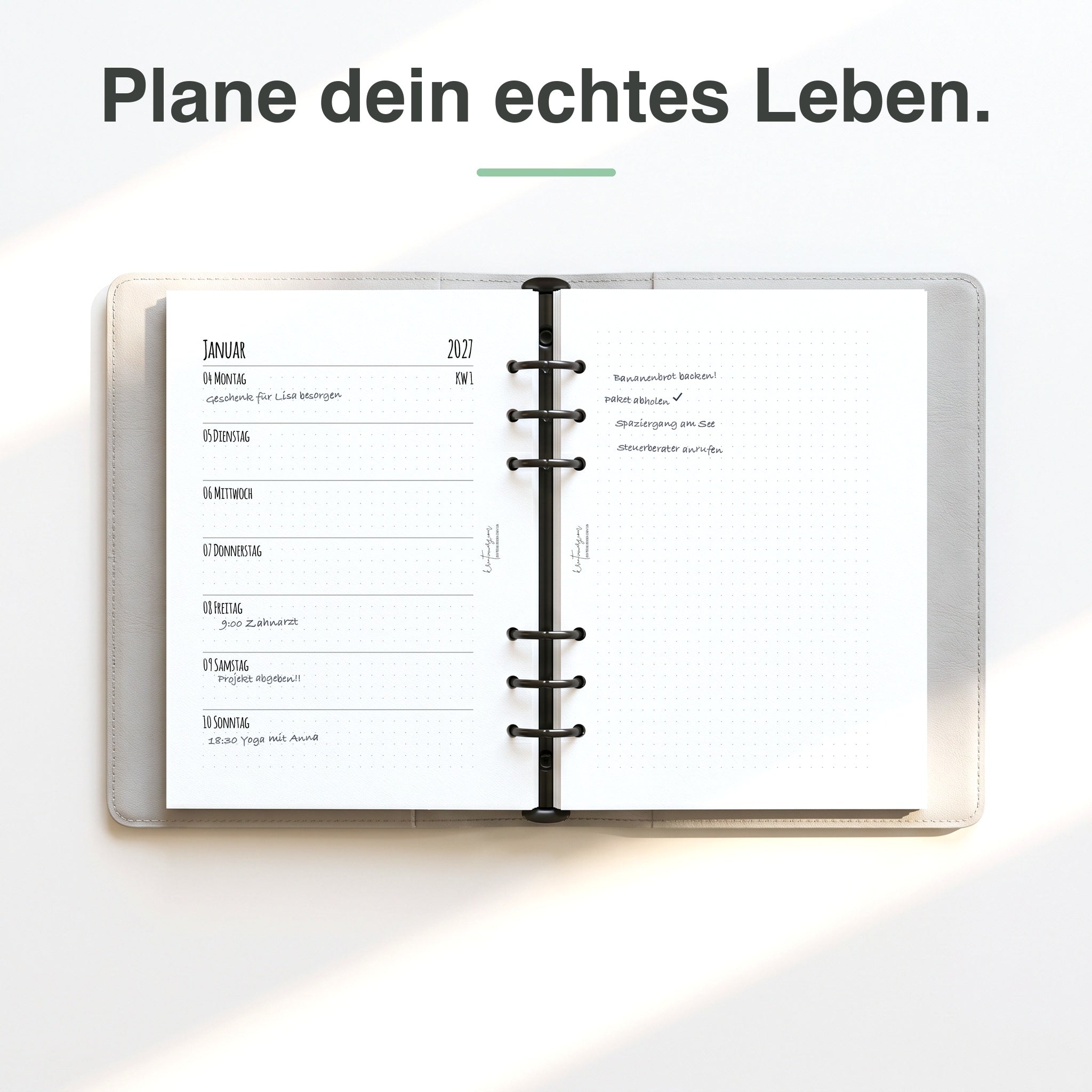 
A5 Kalendereinlage 1 Woche auf 1 Seite Dot Grid, handschriftlich ausgefüllt