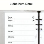 
Detail der A5-Kalendereinlage: Premiumpapier, Schnittkante und 6-fach-Lochung