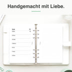 
A5 Kalendereinlage Dot Grid im Organizer – Lifestyle-Flatlay