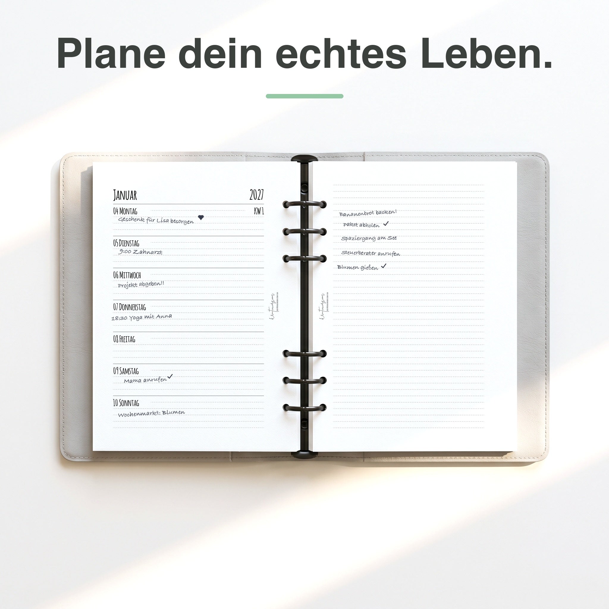 
A5 Kalendereinlage 1 Woche auf 1 Seite liniert, handschriftlich ausgefüllt
