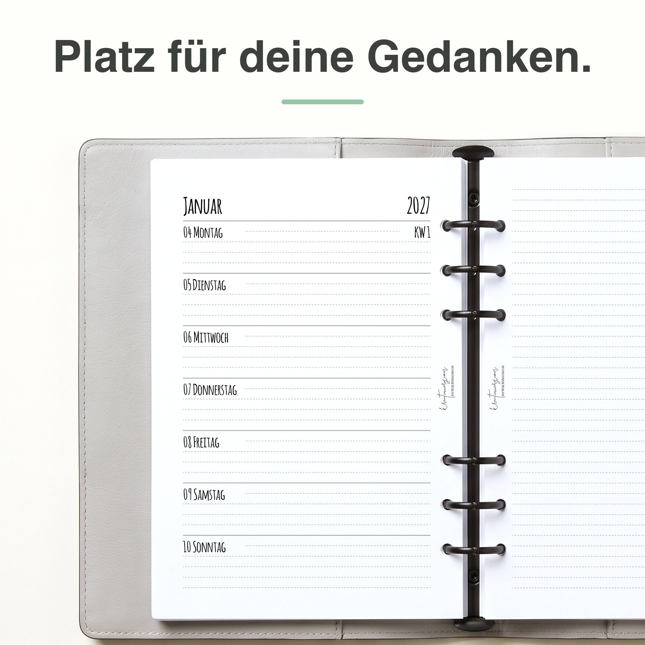 
Linke Seite der A5-Kalendereinlage 1 Woche auf 1 Seite, liniert