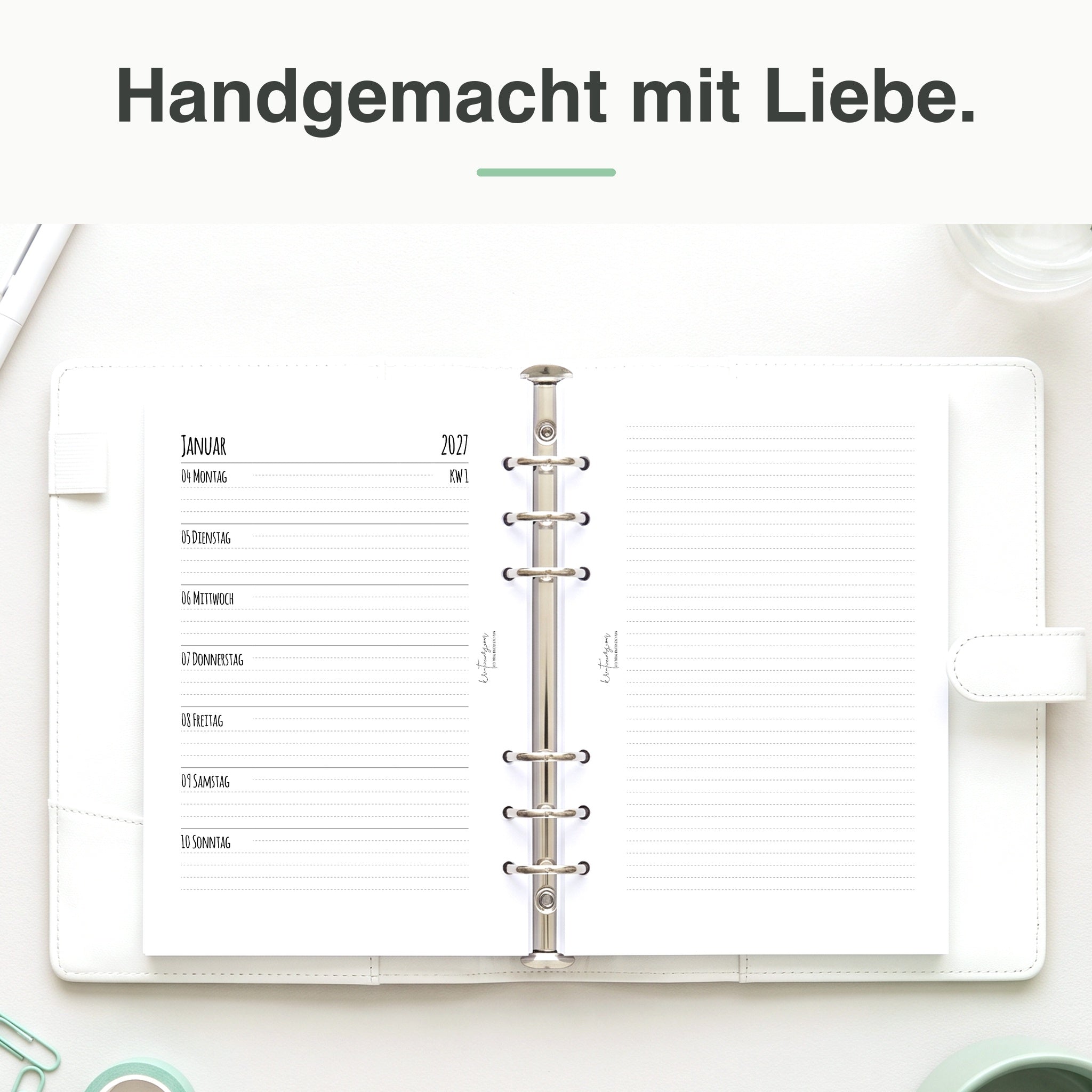 
A5 Kalendereinlage liniert im Organizer – Lifestyle-Flatlay