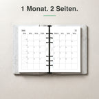 
A5 Kalendereinlage 1 Monat auf 2 Seiten, im Ringbuch aufgeschlagen (Monatsübersicht)