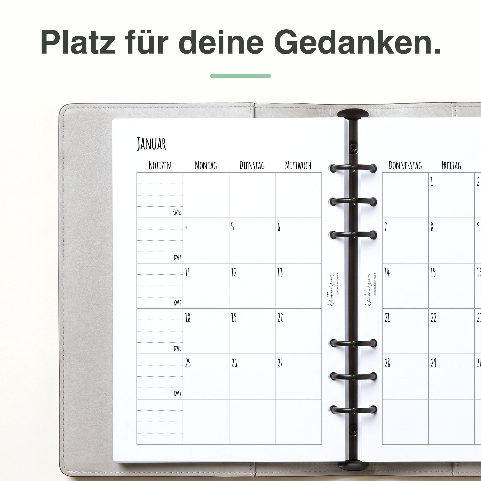 
Linke Seite der A5-Kalendereinlage 1 Monat auf 2 Seiten