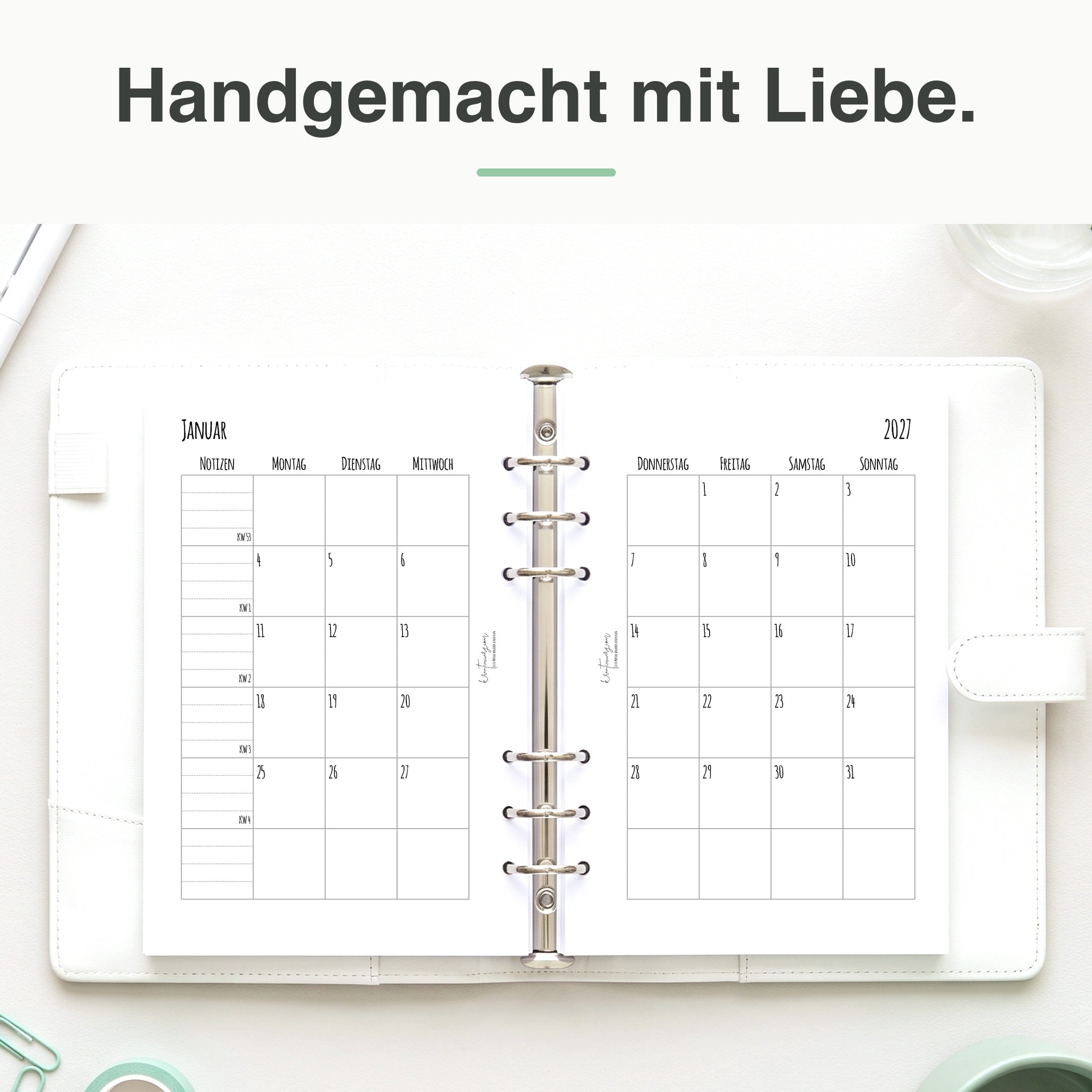 
A5 Kalendereinlage im Organizer – Lifestyle-Flatlay