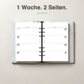 #groesse_a5 A5 Kalendereinlage 1 Woche auf 2 Seiten, elfenbeinmädchen-Edition, im Ringbuch aufgeschlagen