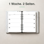 
A5 Kalendereinlage 1 Woche auf 2 Seiten, elfenbeinmädchen-Edition, im Ringbuch aufgeschlagen