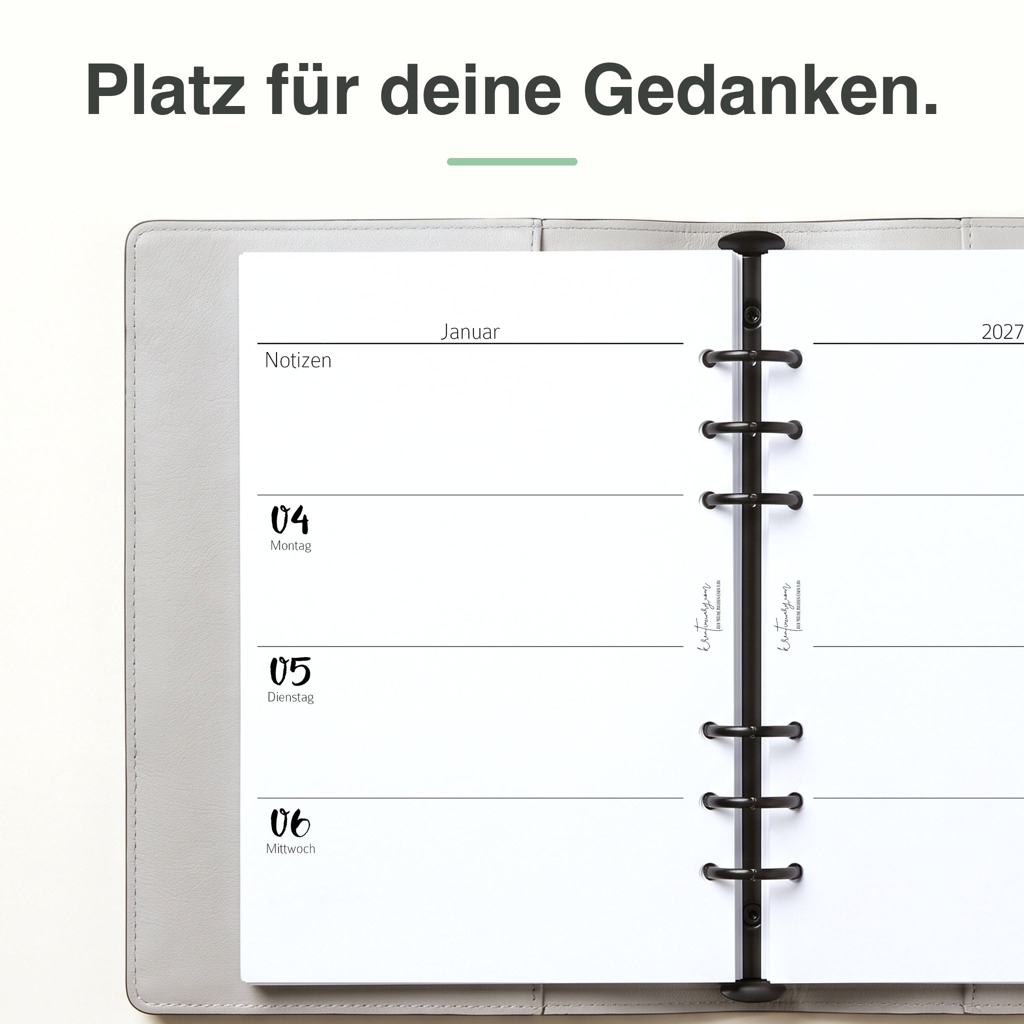 
Linke Seite der A5-Kalendereinlage 1 Woche auf 2 Seiten, elfenbeinmädchen-Edition