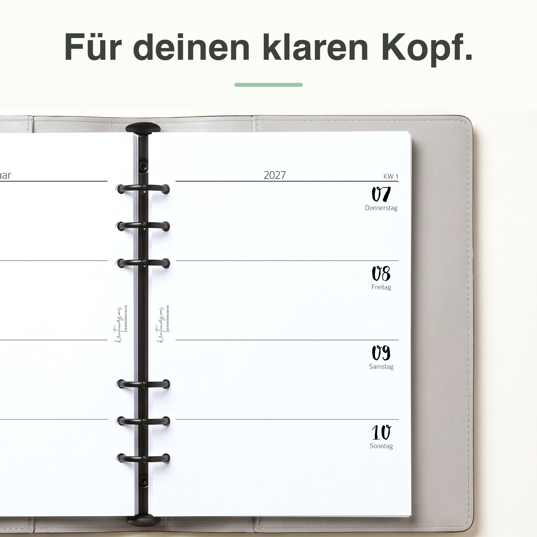 
Rechte Seite der A5-Kalendereinlage 1 Woche auf 2 Seiten, elfenbeinmädchen-Edition