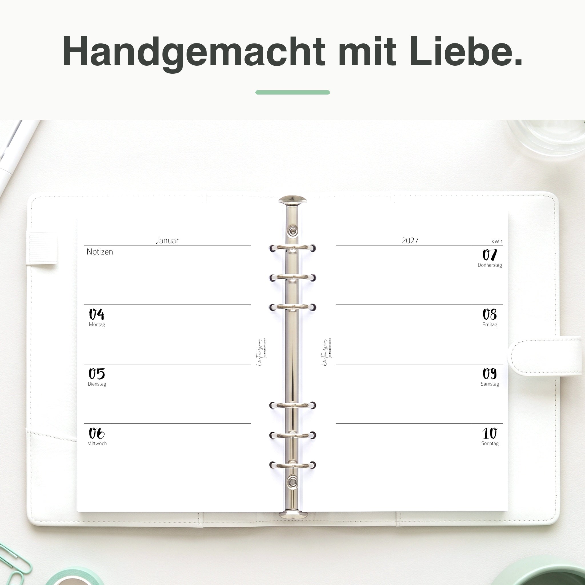 
A5 Kalendereinlage elfenbeinmädchen-Edition im Organizer – Lifestyle-Flatlay