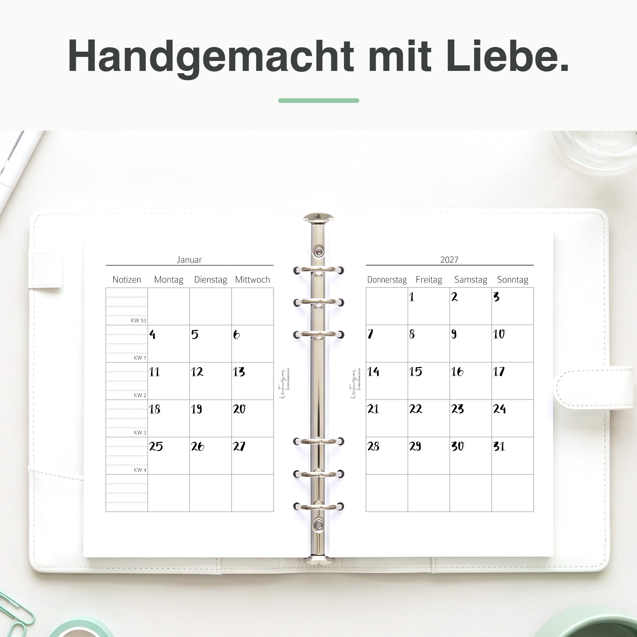 
A5 Kalendereinlage elfenbeinmädchen-Edition im Organizer – Lifestyle-Flatlay
