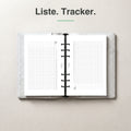 #groesse_a5 A5 Tracker-Liste undatiert, aufgeschlagen im Ringplaner