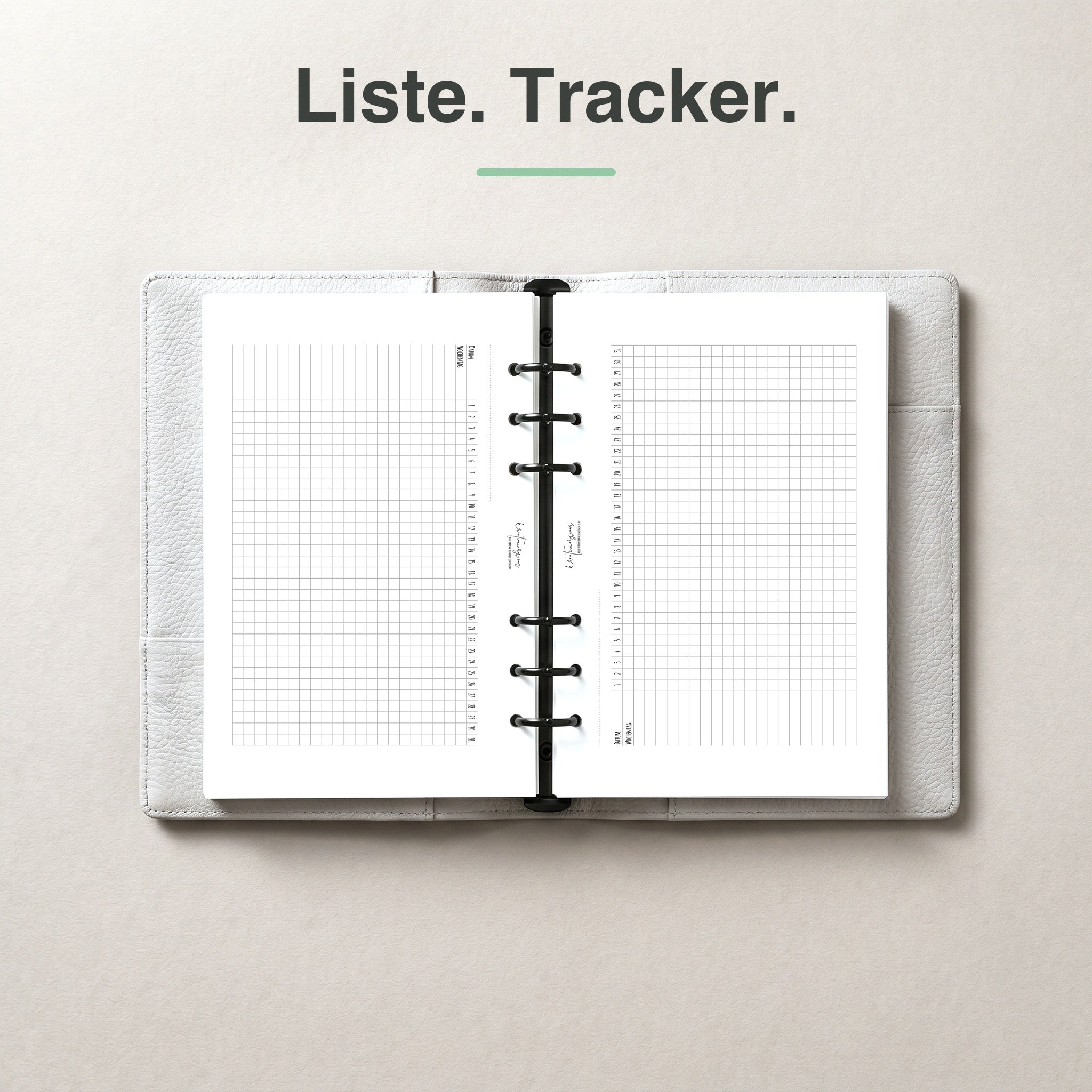 
A5 Tracker-Liste undatiert, aufgeschlagen im Ringplaner