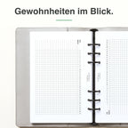 
A5 Tracker-Einlage, linke Seite mit Spalten zum Eintragen
