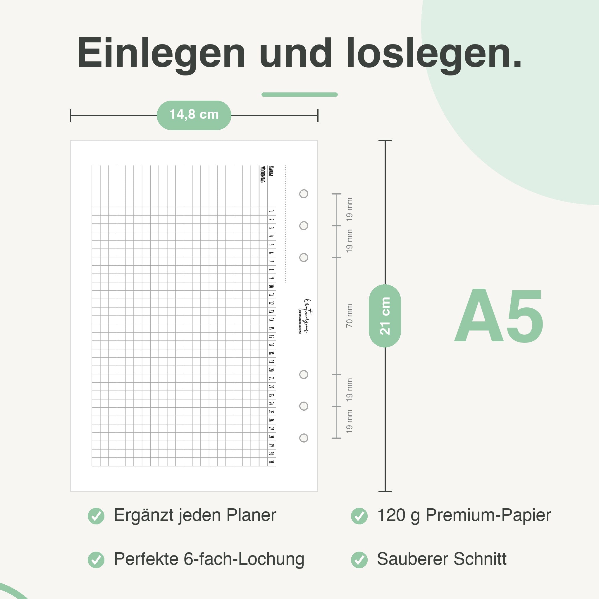 
A5 Tracker-Einlage, passend für A5-Ringbücher (z. B. Filofax)