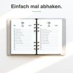 
A5 To-do-Liste handschriftlich ausgefüllt, Aufgaben abgehakt