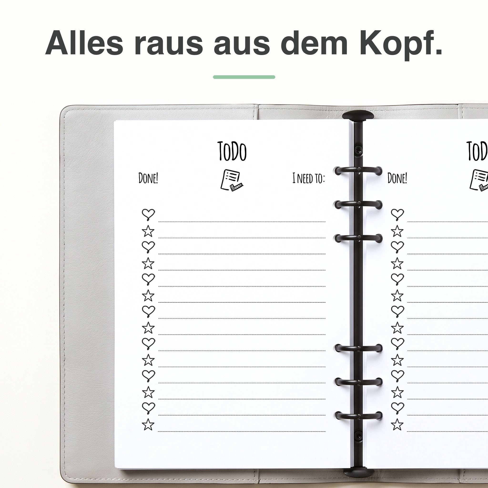 
A5 To-do-Einlage, linke Seite mit Aufgabenfeldern