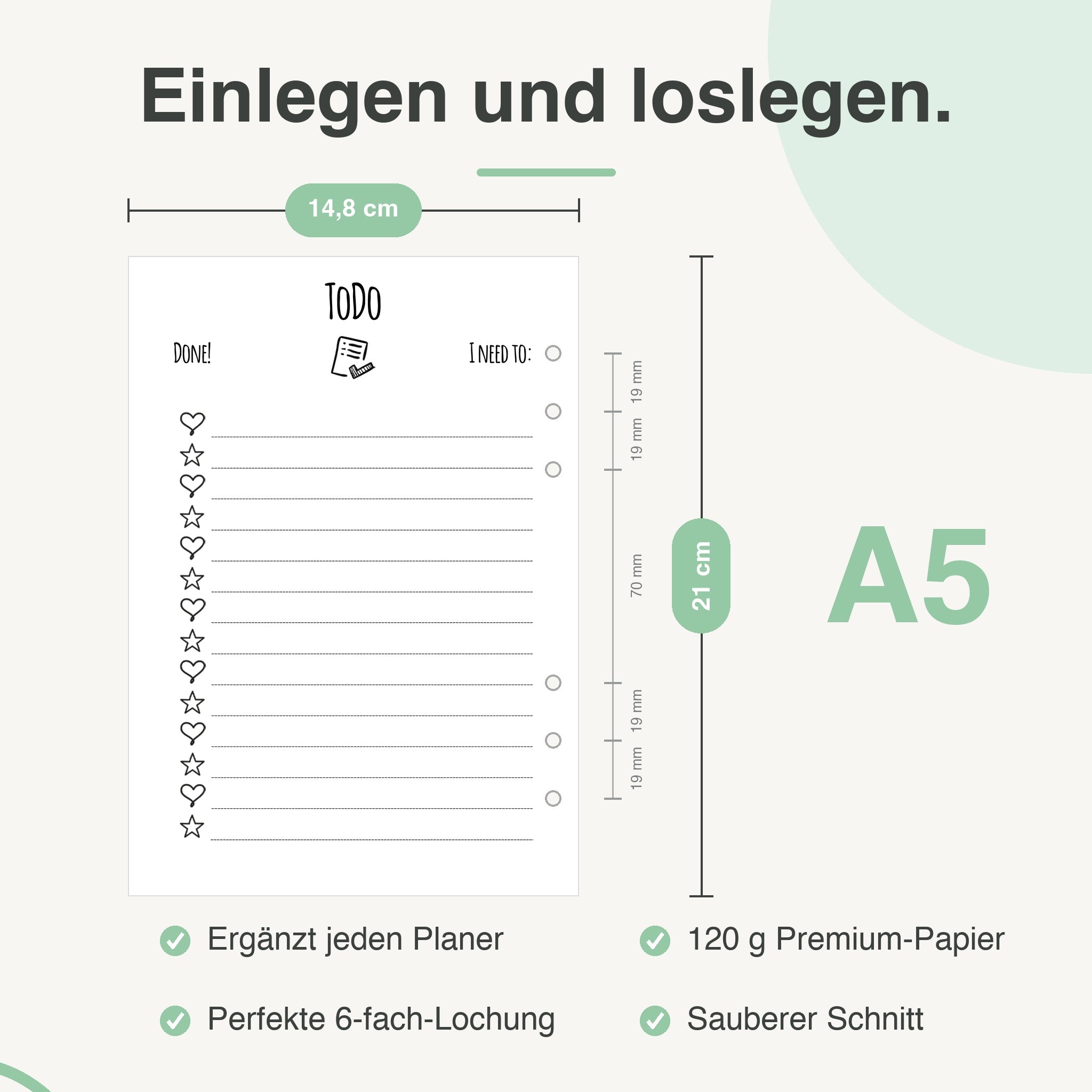 
A5 To-do-Einlage, passend für A5-Ringbücher (z. B. Filofax)