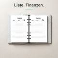 #groesse_a5 A5 Finanzliste undatiert, aufgeschlagen im Ringplaner