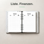 
A5 Finanzliste undatiert, aufgeschlagen im Ringplaner