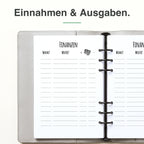 
A5 Finanz-Einlage, linke Seite mit Spalten für Einnahmen und Ausgaben