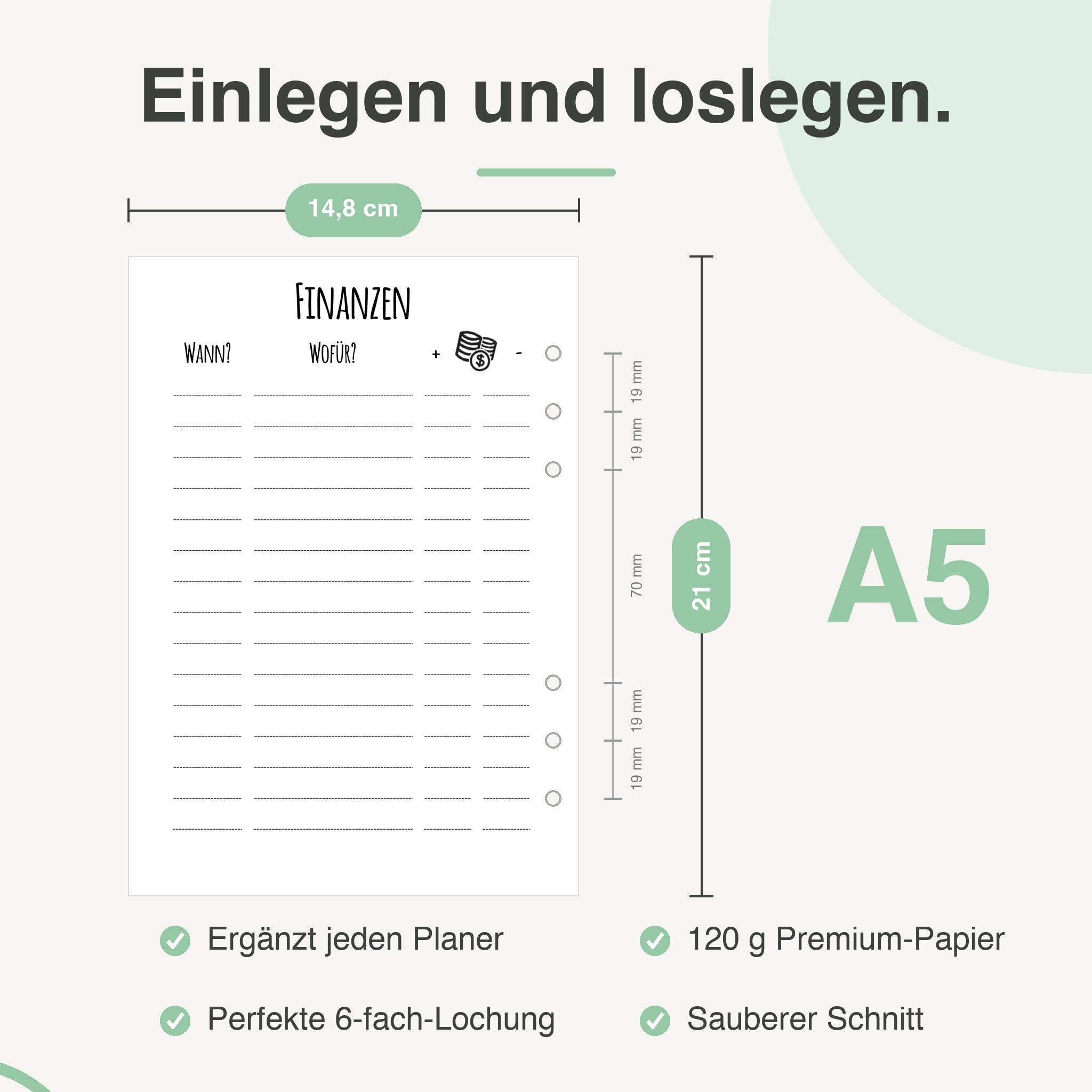 
A5 Finanz-Einlage, passend für A5-Ringbücher (z. B. Filofax)