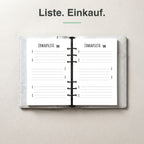 
A5 Einkaufsliste undatiert, aufgeschlagen im Ringplaner