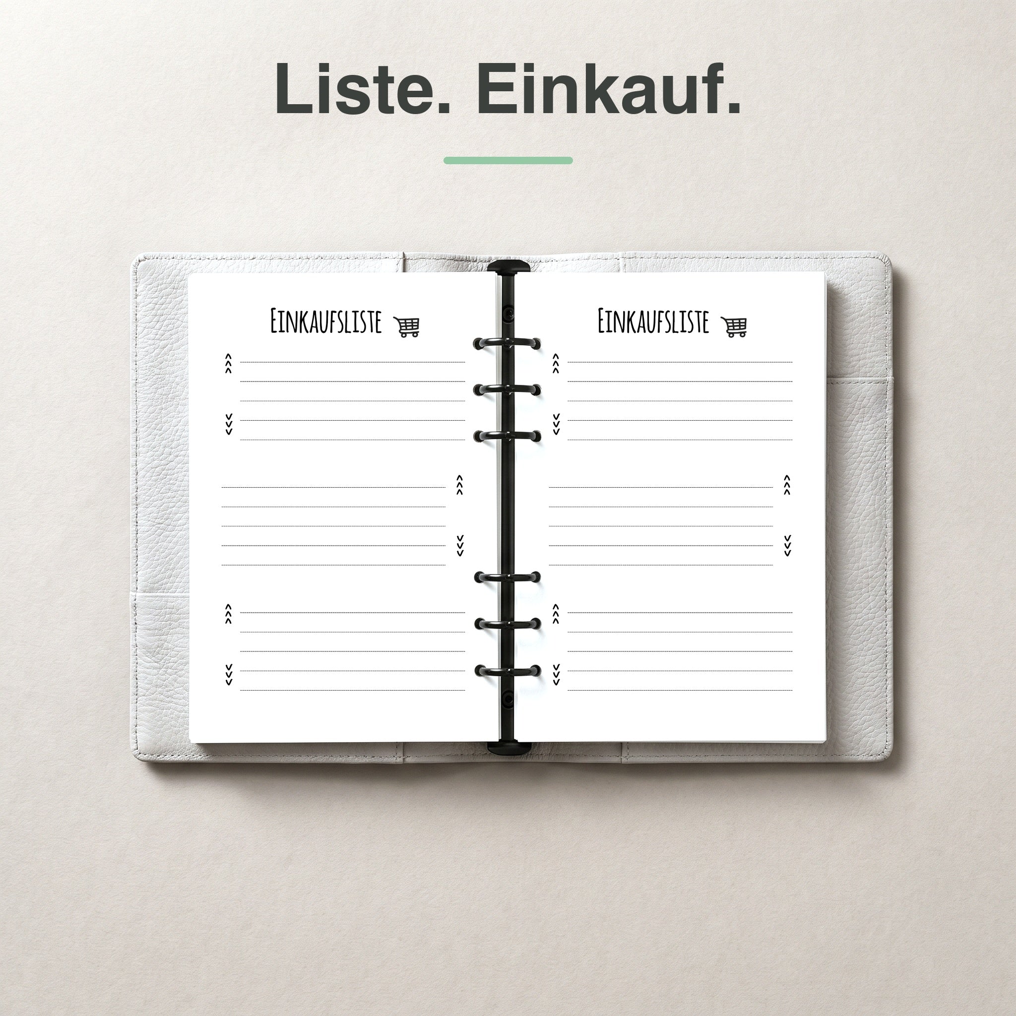 
A5 Einkaufsliste undatiert, aufgeschlagen im Ringplaner