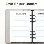 
A5 Einkaufs-Einlage, linke Seite mit Feldern zum Abhaken